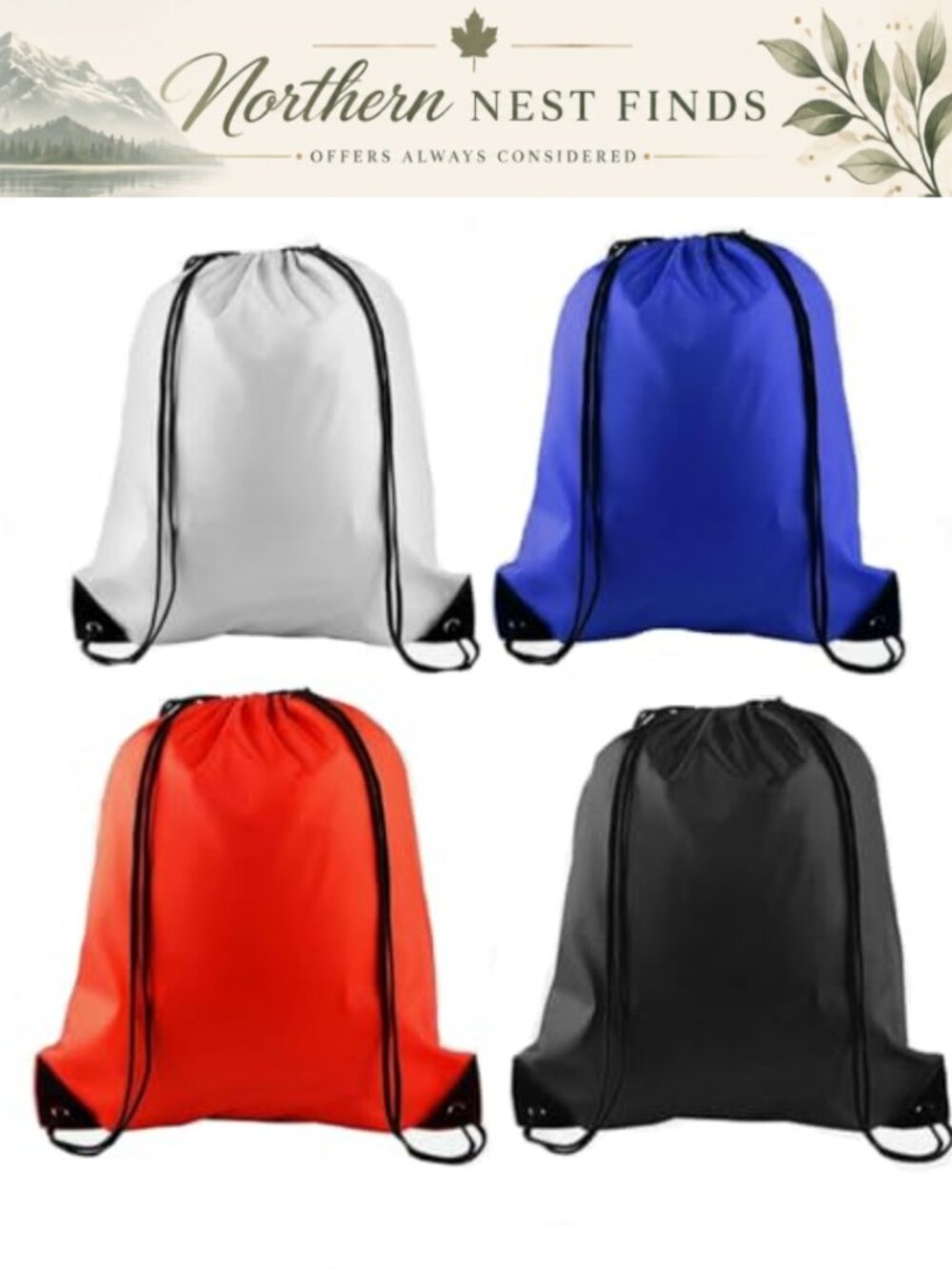 4Pcs Drawstring Backpack Polyester PU Leather Cinch Sack Gym Travel Bag